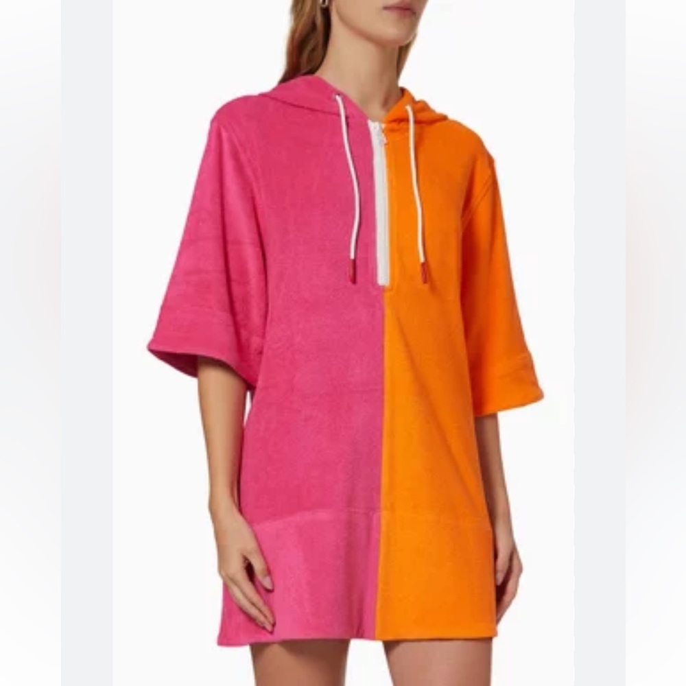 SOLID & STRIPED The Zip Hoodie Dress Colorblock Tangerine Orange Pink XS
